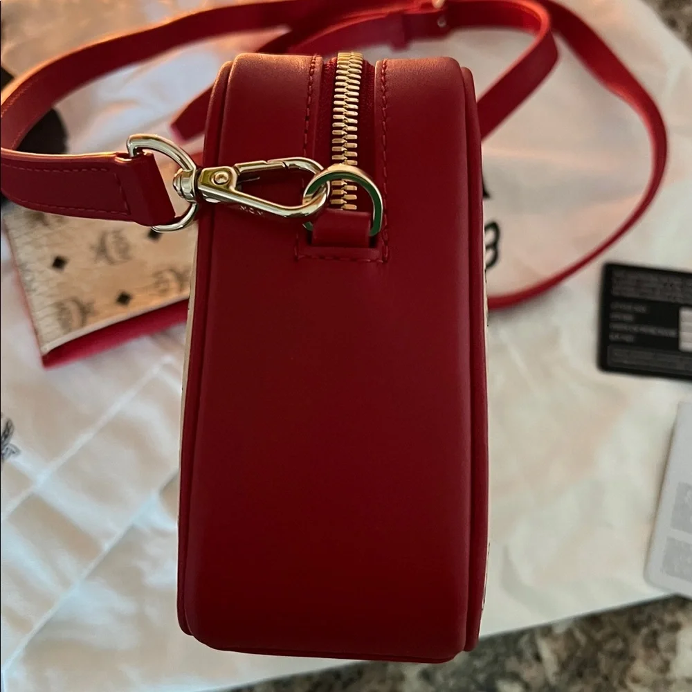 MCM Red and Cream Logo Crossbody Bag & Matching Card Holder